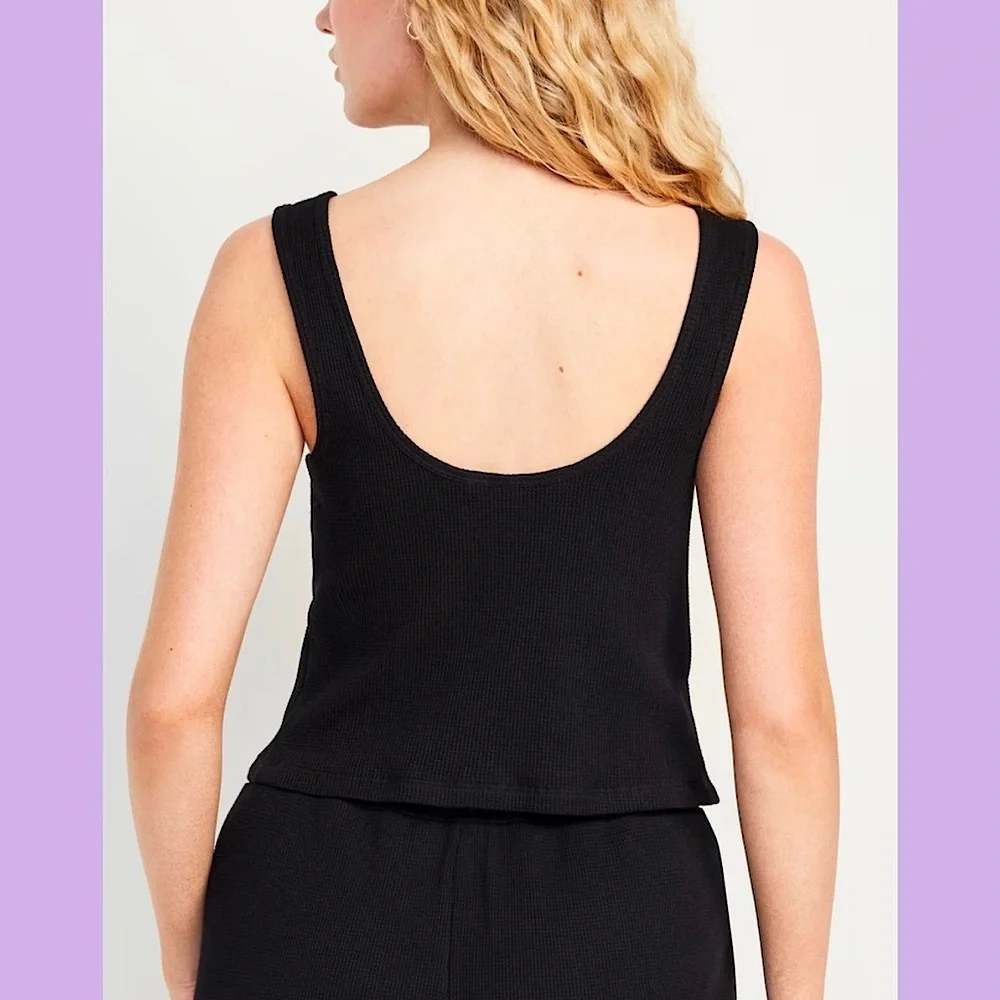 NWT Black Old Navy Waffle Knit Crop Top - Picture 6 of 10